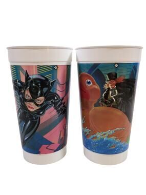 Vintage 1992 McDonald's Batman Returns Movie Promo Plastic Cups Catwoman Penguin